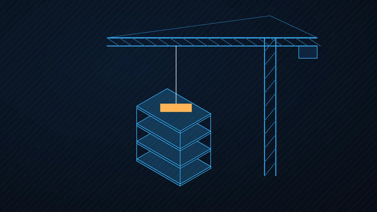 Illustrazione: una gru a torre accanto a un edificio in costruzione