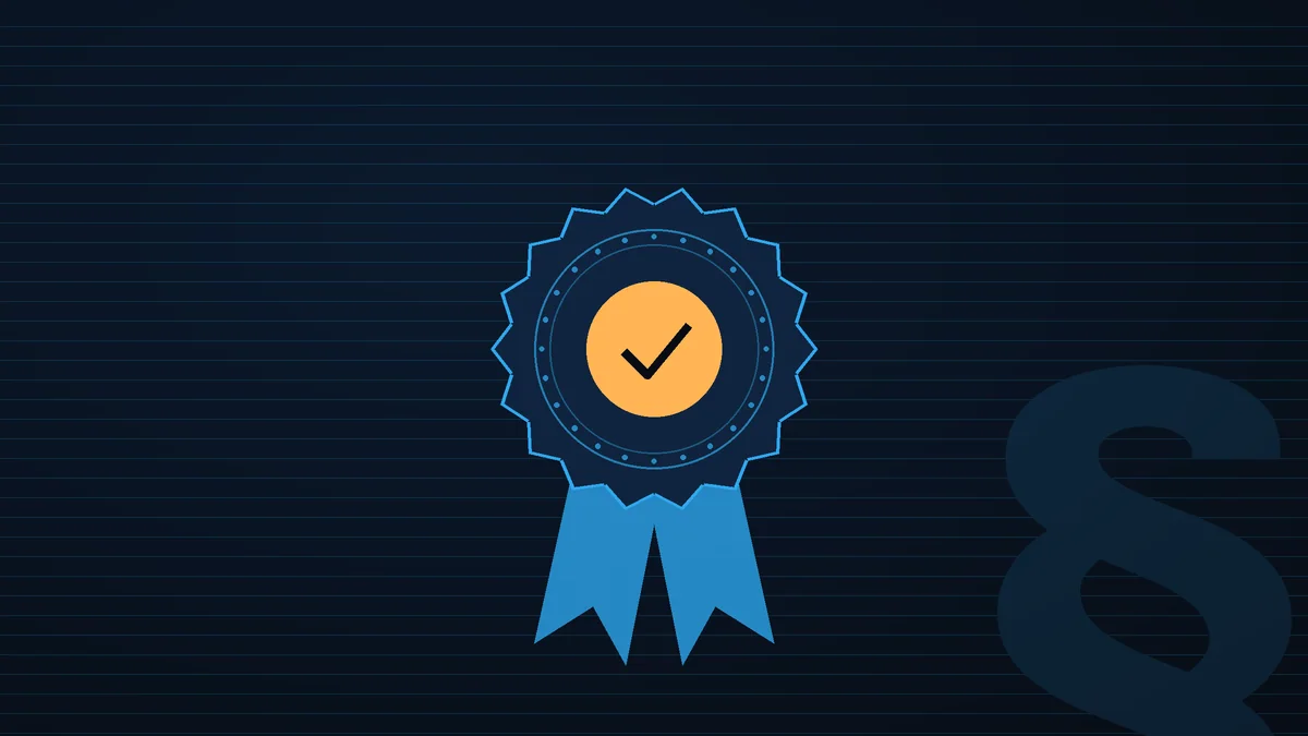 Illustrazione: un sigillo di certificazione con il segno di approvazione