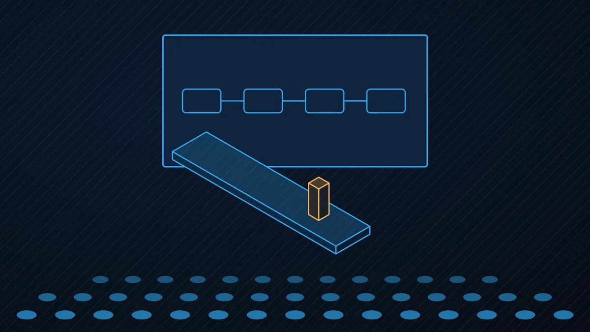Illustrazione: un palco con uno schema di processo sul grande schermo e la platea