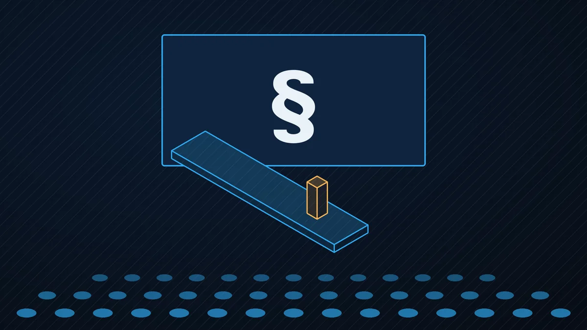 Illustrazione: un palco con il simbolo del paragrafo sul grande schermo e la platea