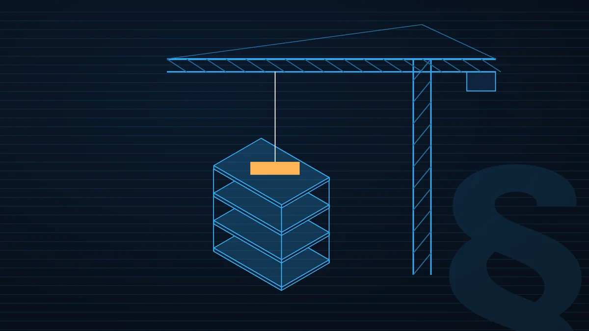Illustrazione: una gru a torre accanto a un edificio in costruzione