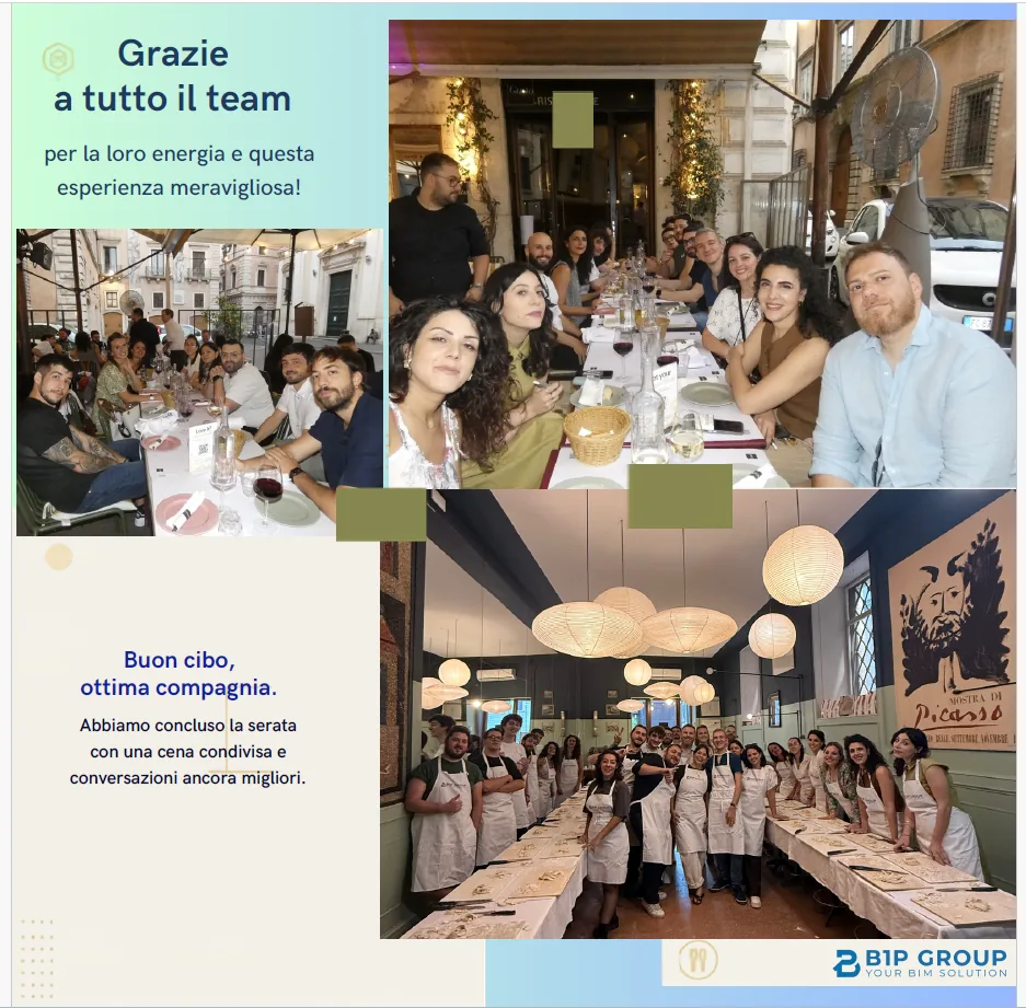 Collage della serata: la cena del team dopo la masterclass e il ringraziamento a tutti